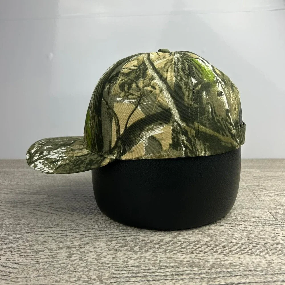 Vintage camo real tree hat cap strap back brown cyber grunge