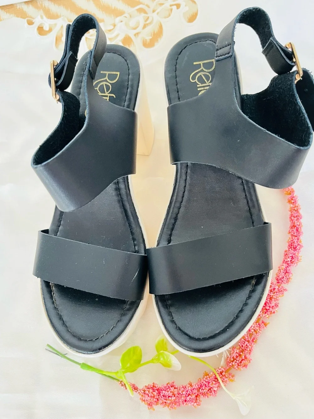 Refresh Black Platform Sandals with White Sole