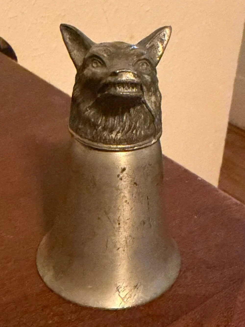 Vintage Pewter Wolf Fox Coyote Head Stirrup Cup