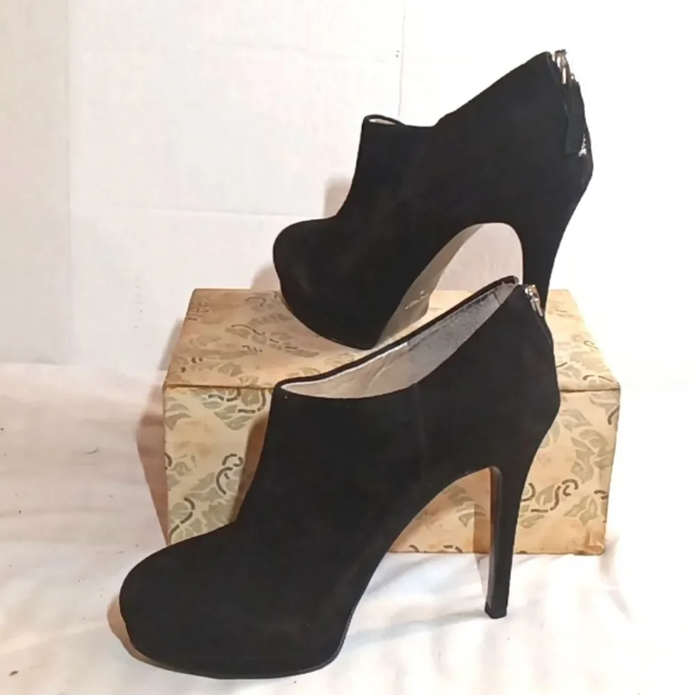Nine West Heywire Black Leather Zipper Platform Stiletto Bootie  4