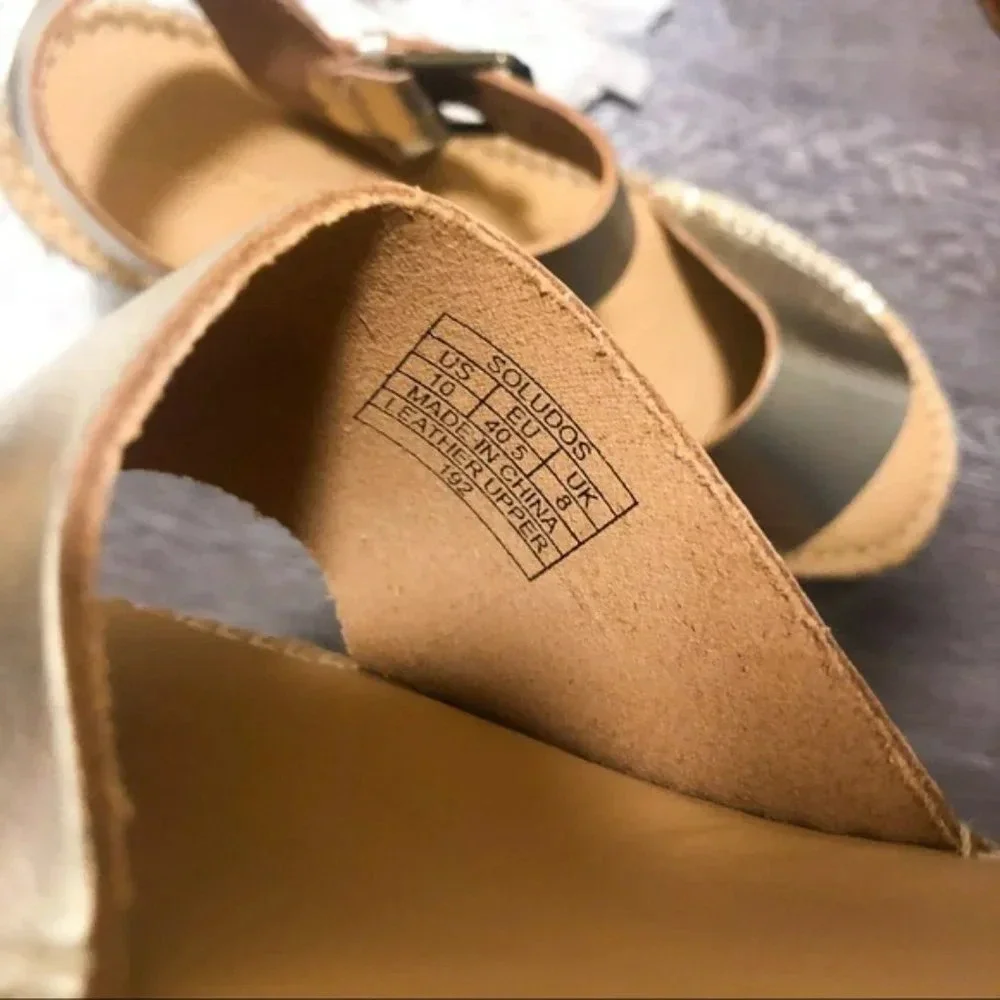 Anthro Soludos Platform Gold Leather Espadrille 10