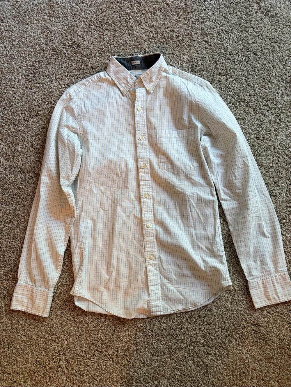 J. Crew Men's White Button-Down with Light Blue & Green Windowpane