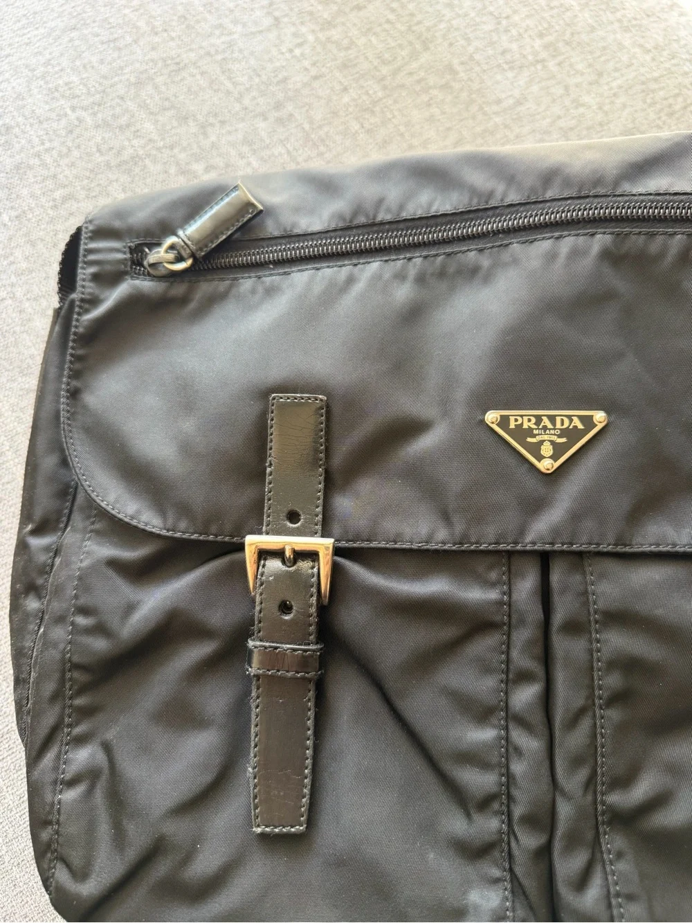 Prada Black Nylon Crossbody Messenger Bag with Buckle Accents