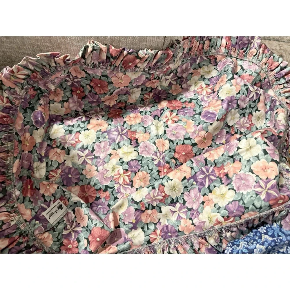 Longaberger Serving Tray Petunia Basket Liner Floral Fabric Ruffled Edge‎ New