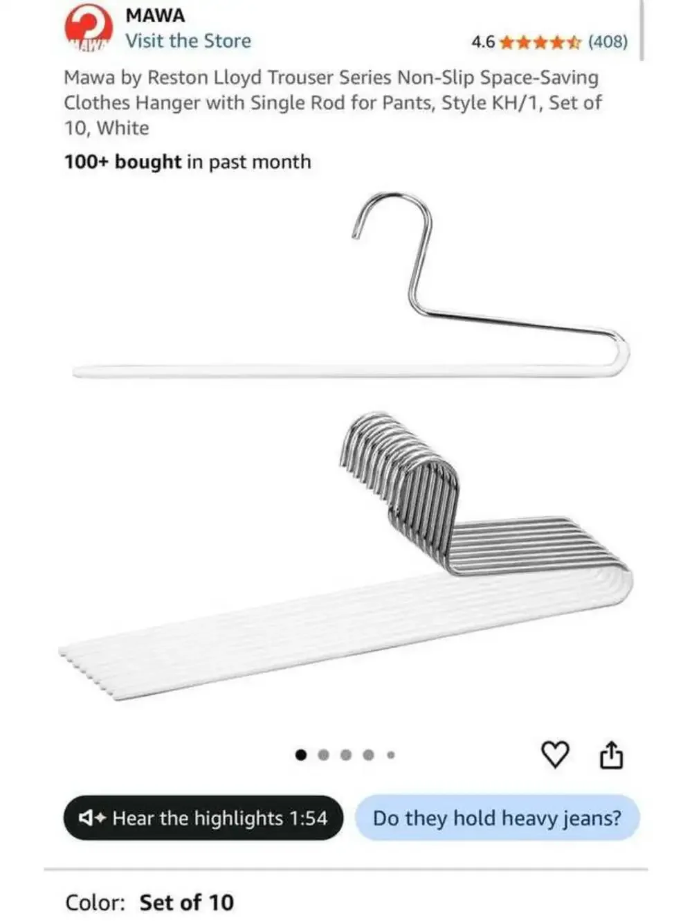 Mawa by Reston Lloyd Trouser Series Non-Slip Hanger Pack of 10 hangers