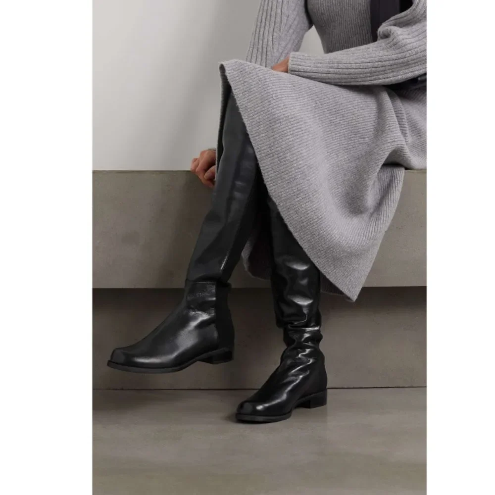 Stuart Weitzman's '5050' Boots Black Nappa Leather Size 7 M