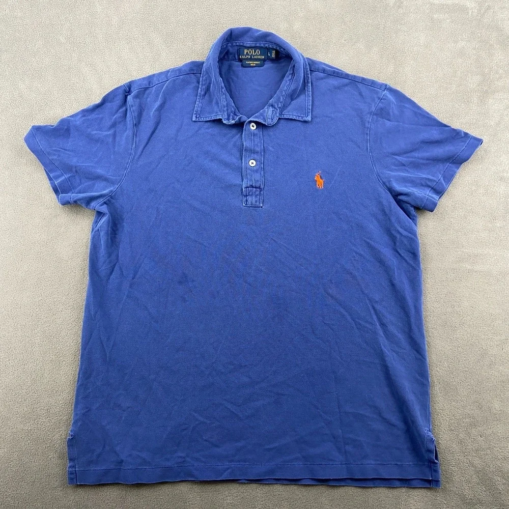 Polo Ralph Lauren Polo Shirt Mens Large Blue Featherweight Mesh Performance Slit