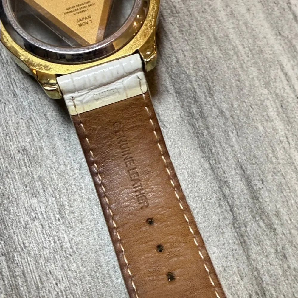Vintage Guess Gold Watch with White Strap