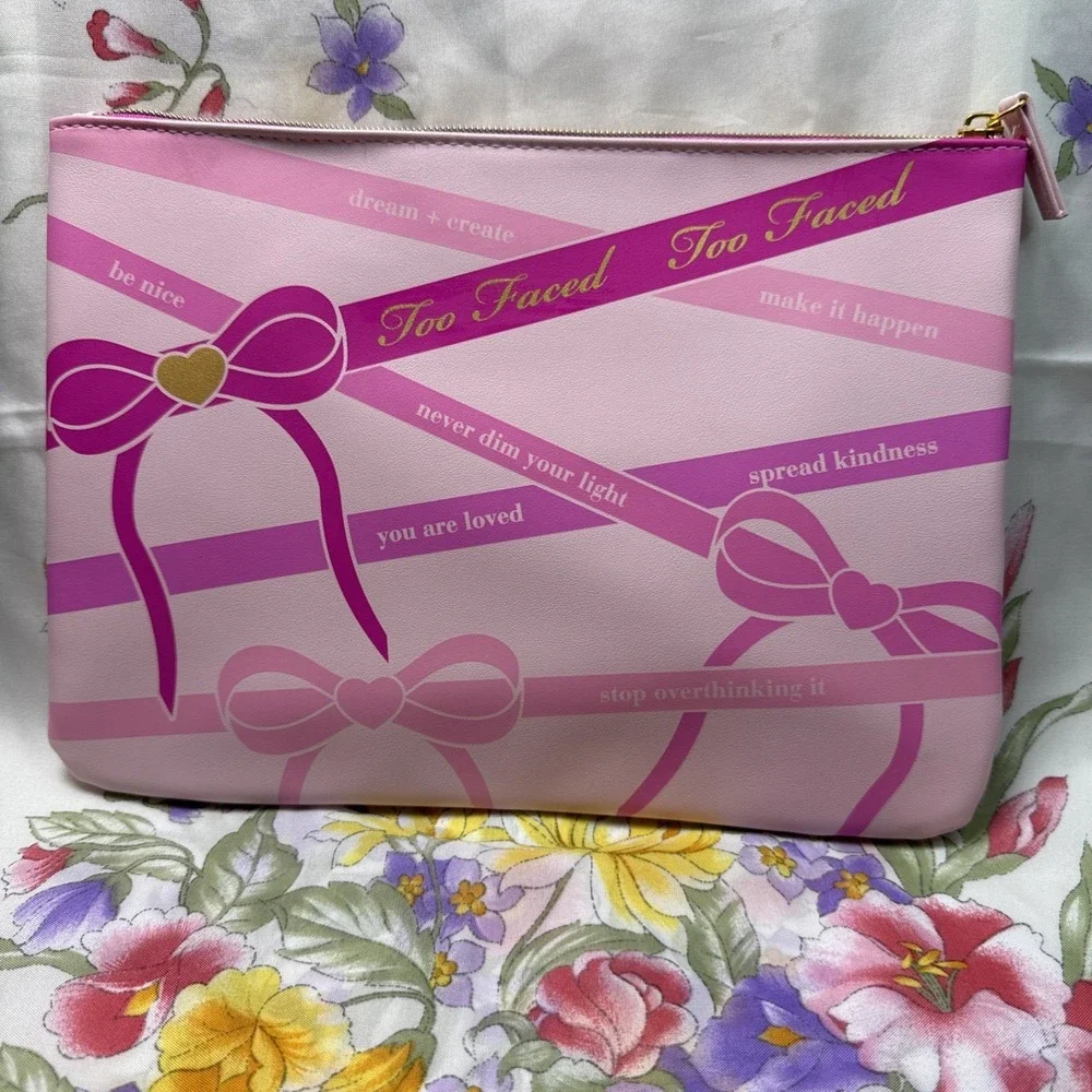 Too Faced Pink Makeup Bag Cosmetic‎ Pouch Inspirational Quotes 8x11