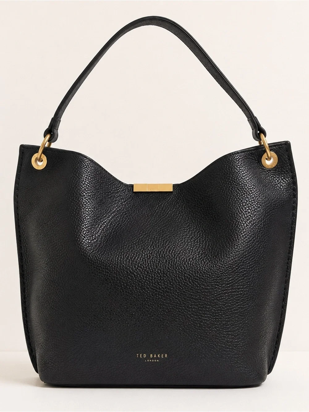 Ted Baker Candiee Black Pebbled Leather Hobo Shoulder Bag Gold Hardware