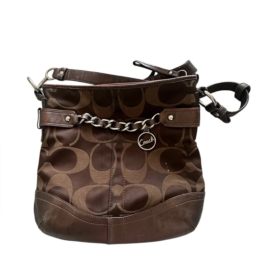 Coach F19730 Signature Optic Chain Crossbody /‎ Shoulder Bag – Chocolate Brown