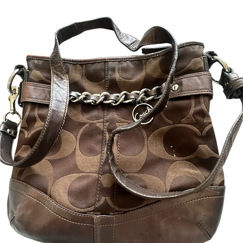Coach F19730 Signature Optic Chain Crossbody /‎ Shoulder Bag – Chocolate Brown