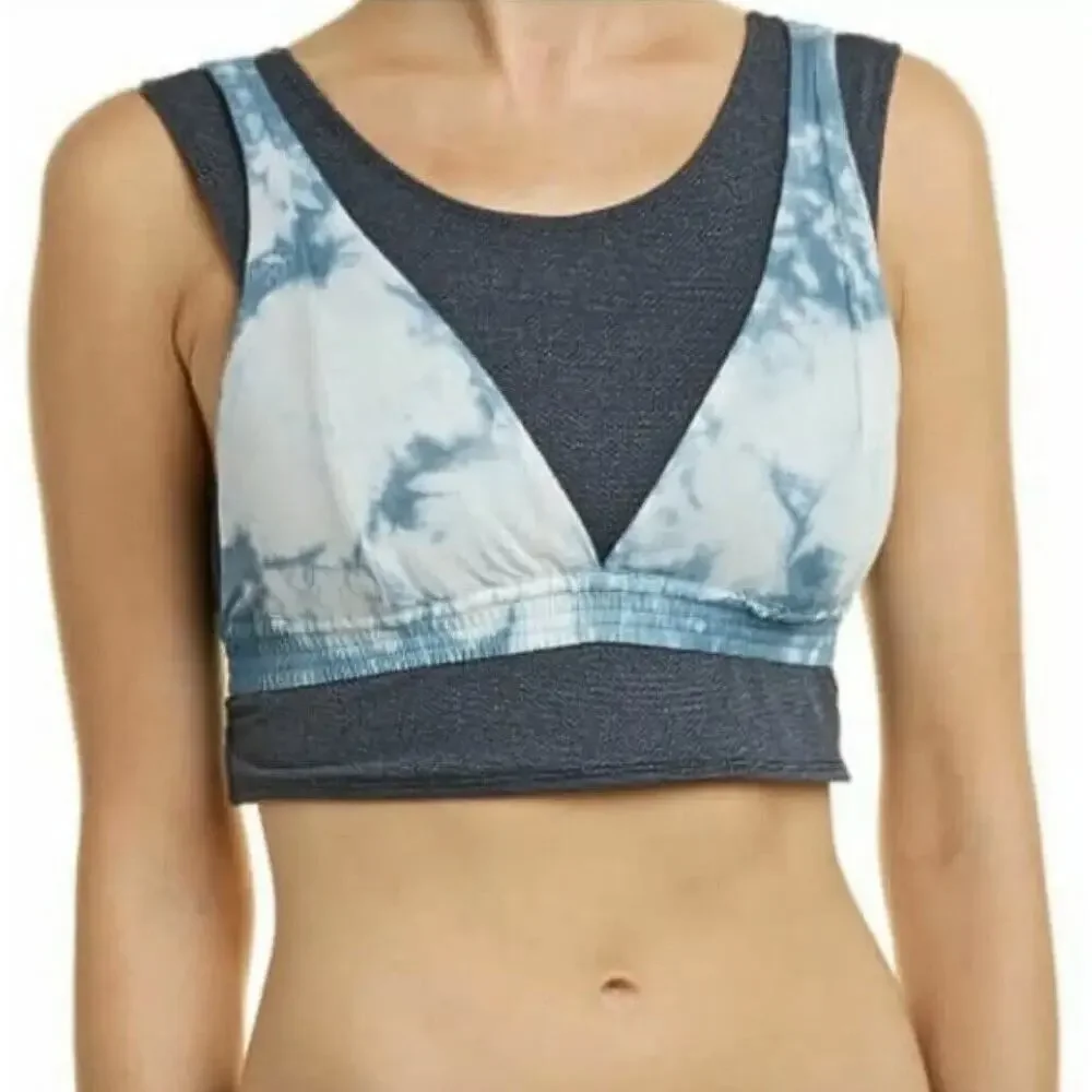 Free People Movement Sports Bra Womens‎ Small Gray Blue Oasis Tank Tie Dye Gym
