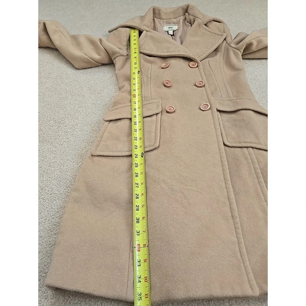 Mango MNG Beige Wool Blend Long Sleeve Double Breasted Trench Coat‎ Jacket S