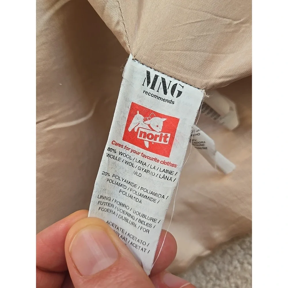 Mango MNG Beige Wool Blend Long Sleeve Double Breasted Trench Coat‎ Jacket S