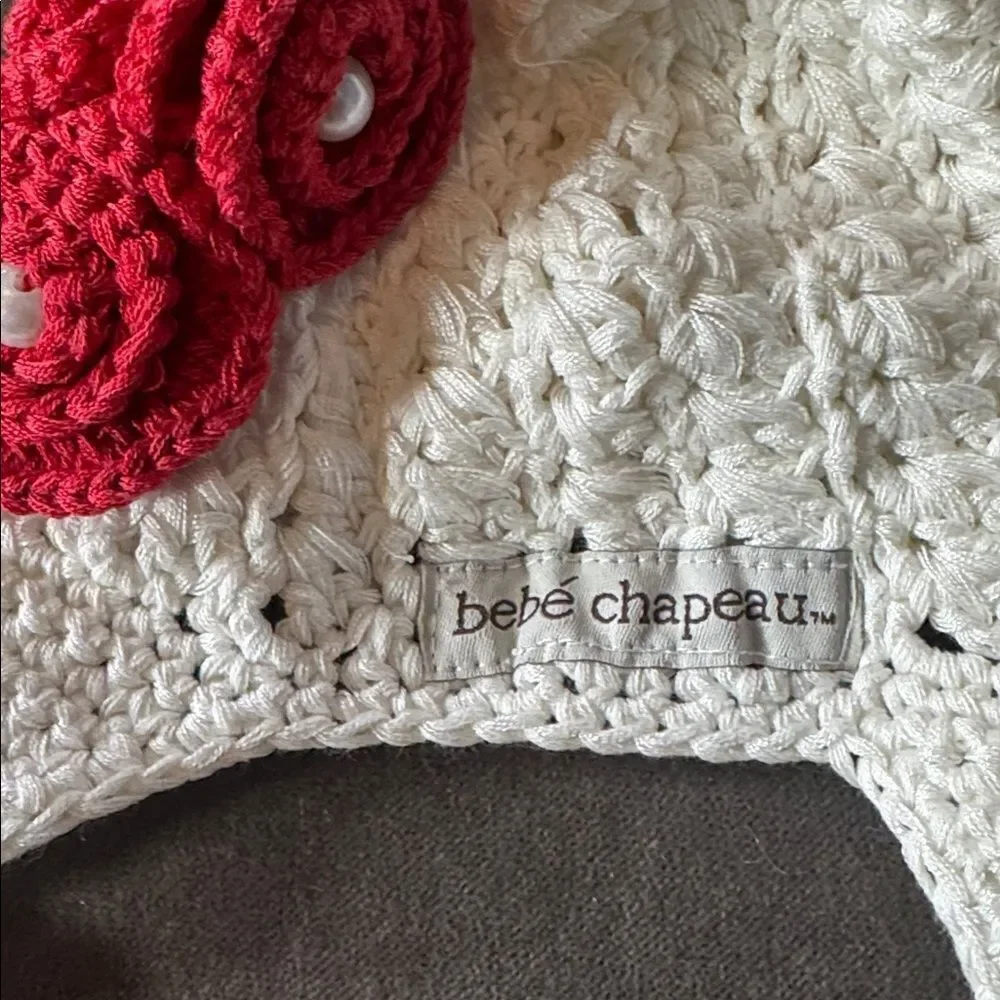Bebe Chapeau Girls White Hat with Roses Side Braids 100% Cotton 6-12 months NEW