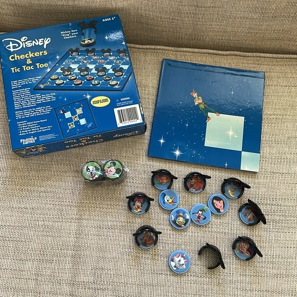 Vintage Disney Checkers & Tic Tac Toe Play Set game night Family fun No rules