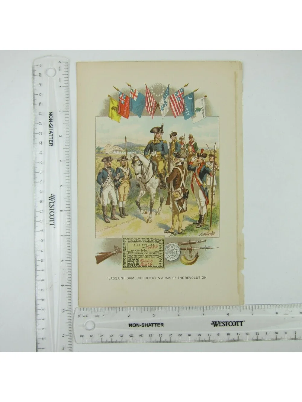Chromolith Book Plate American Revolutionary War Flags Uniforms Antique 1890s
