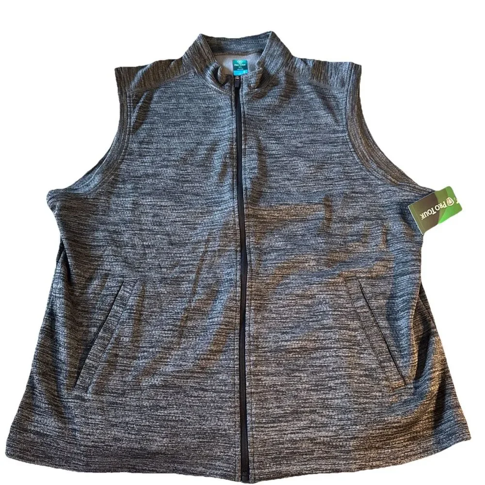 PGA TOUR Vest Mens Gray Heather‎ Full Zip Mock Neck Fleece XL Golf Performance