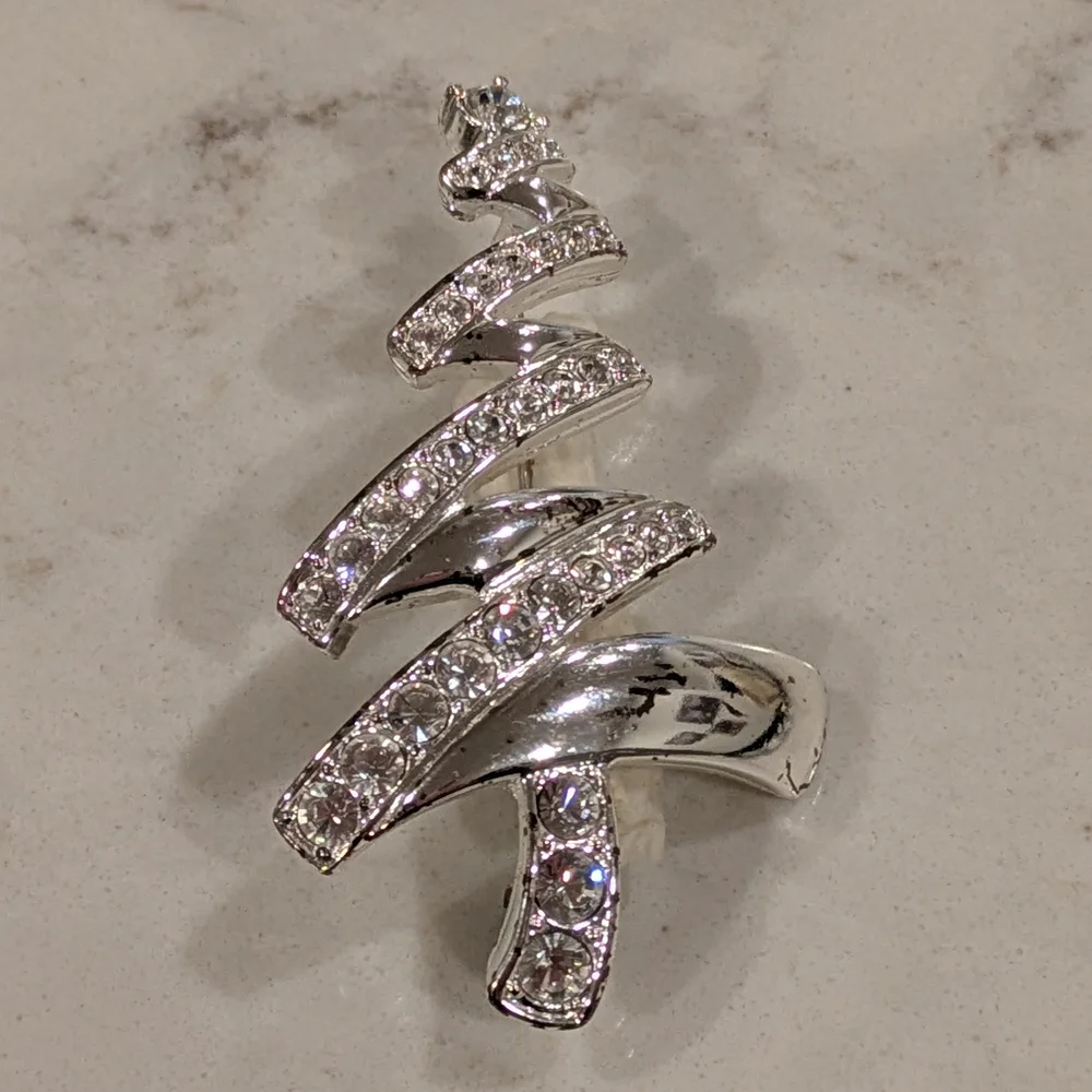 Monet Silver Crystal Swirl Brooch