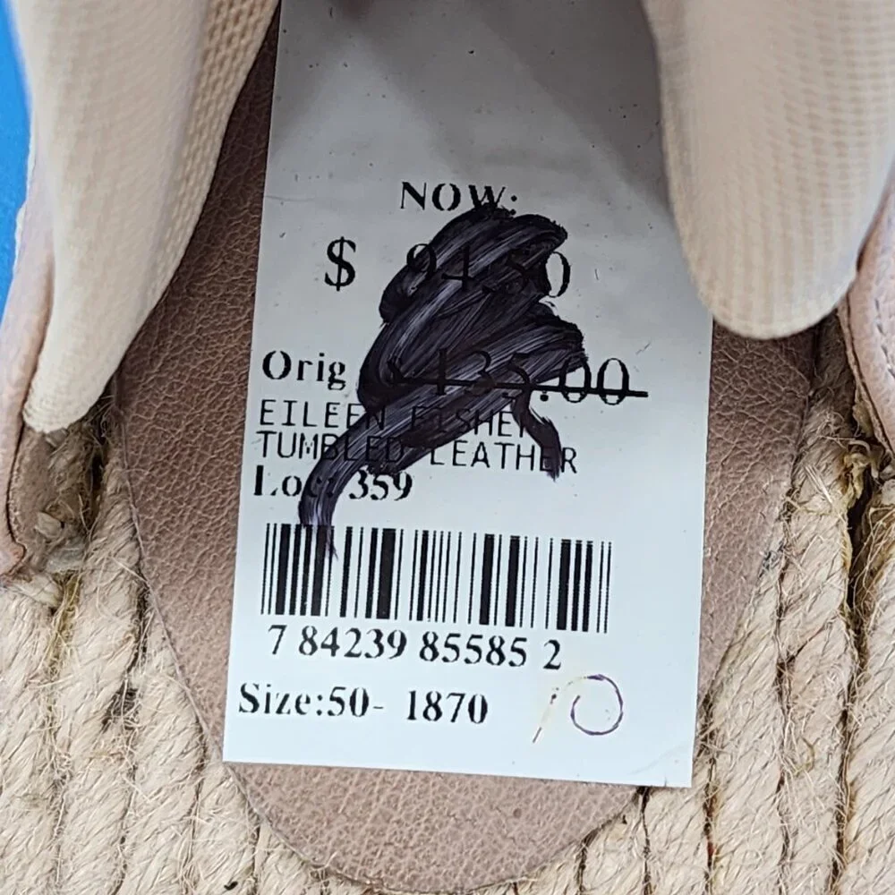 EILEEN FISHER NWOB Coy Espadrille Skimmer‎ Flat Tan Tumbled Leather Zip