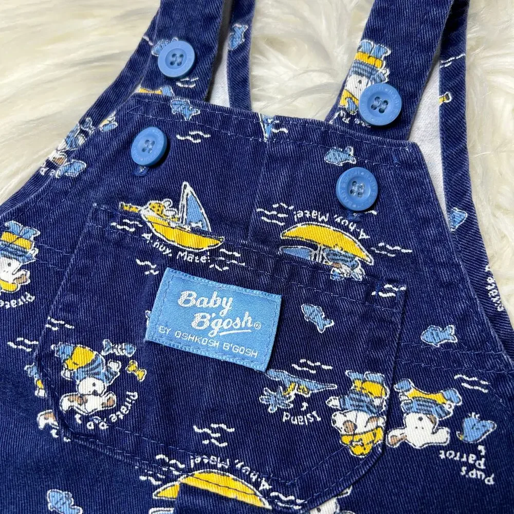VTG Baby B’gosh OshKosh Vestback Shorts Overalls Shortalls USA 12M Puppy Pirate