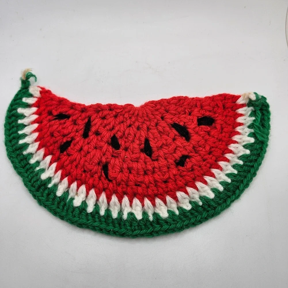 Vintage Handmade Crochet Watermelon Slice Hot Pad Pot Holder Trivet Grannycore‎