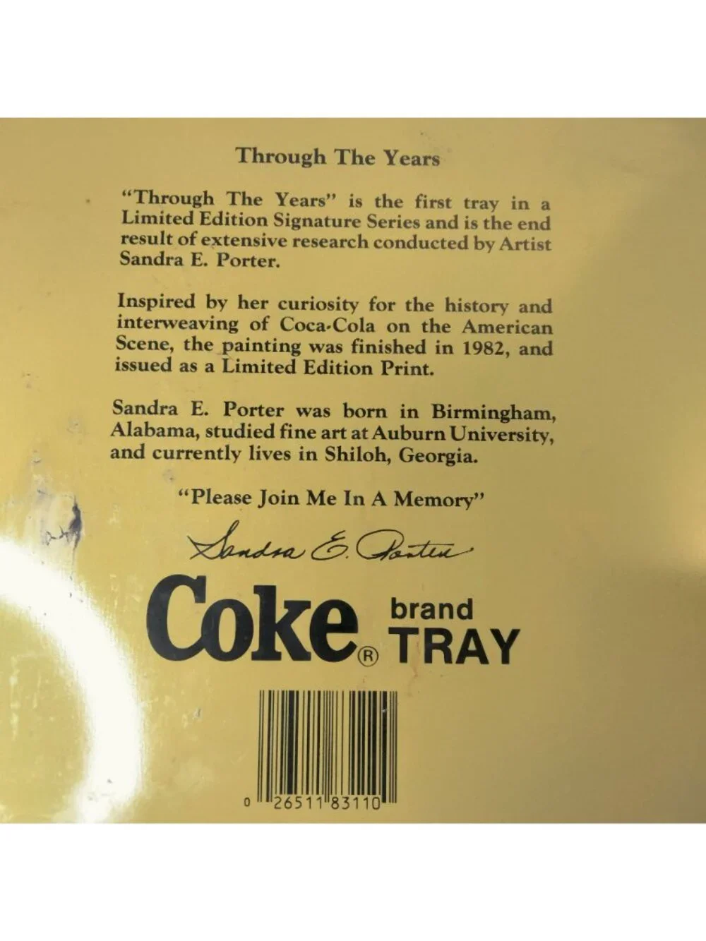 Coca Cola Tray Through The Years Limited Edition 1990 Sandra Porter Shabby Rusty
