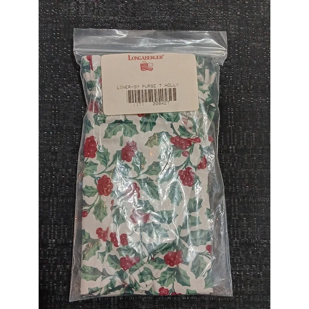 Longaberger Small Purse Basket Liner Traditional Holly Berry 208427 New Green