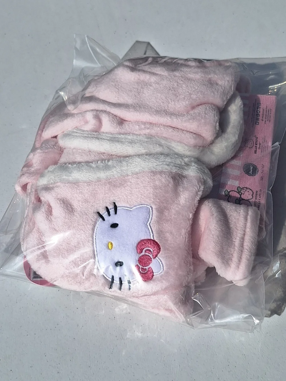 Hello Kitty Light Pink Hooded Plush Kids Robe with White Trim