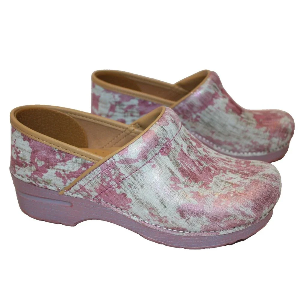 DANSKO WOMEN'S PROFESSIONAL SLIP ON METALLIC CLOGS EU 36 US 5.5-6 WIDE NIB PINK