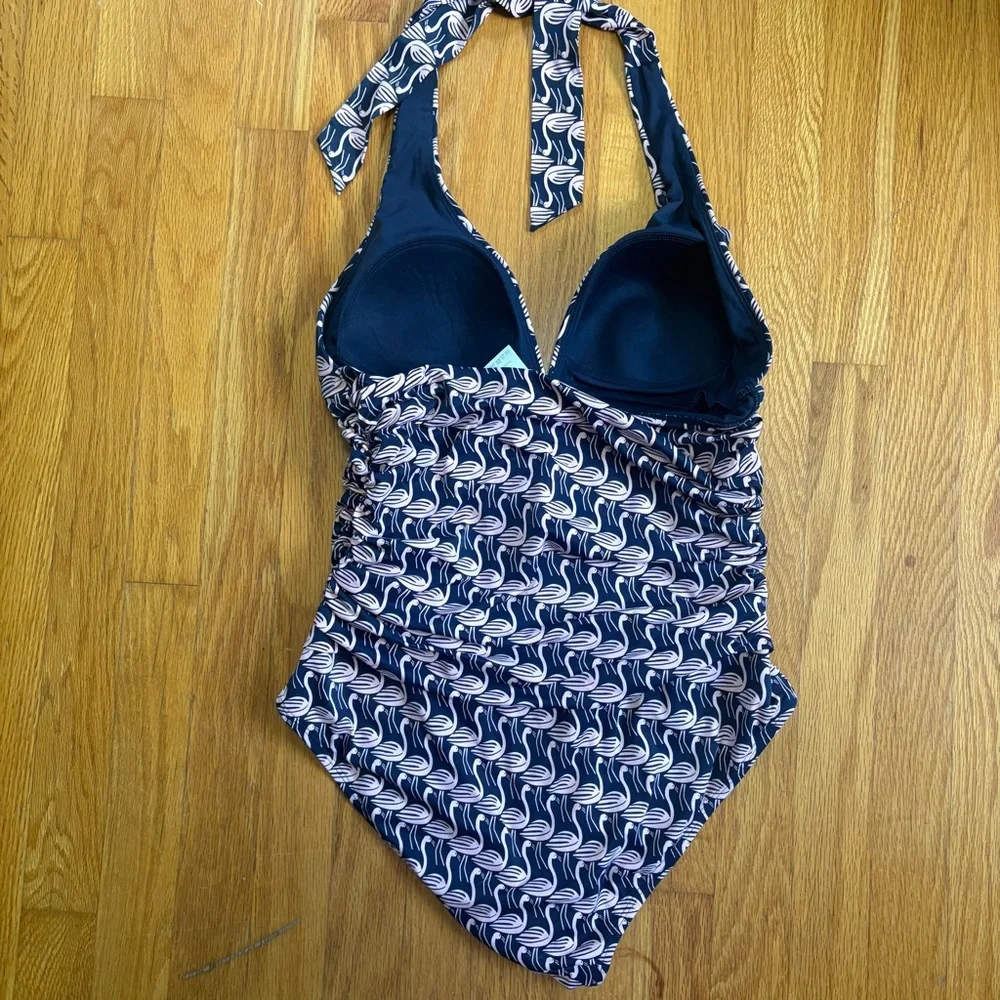 Boden Navy and White Patterned Halter One-Piece Swimsuit