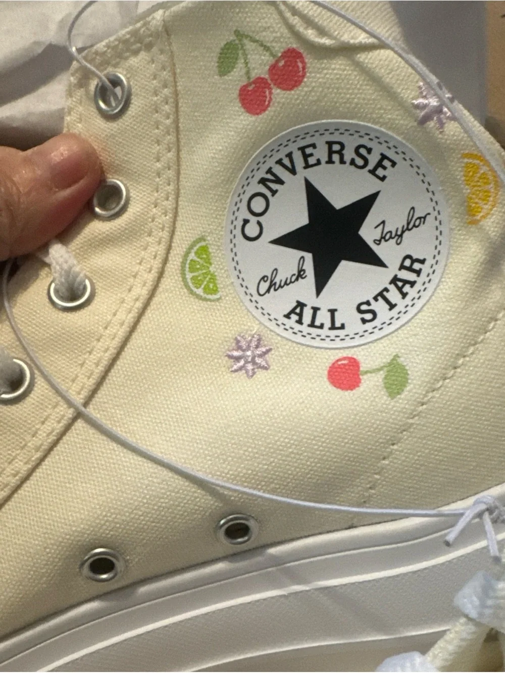 Converse Kids Cream High Top Sneakers with Fruit Print