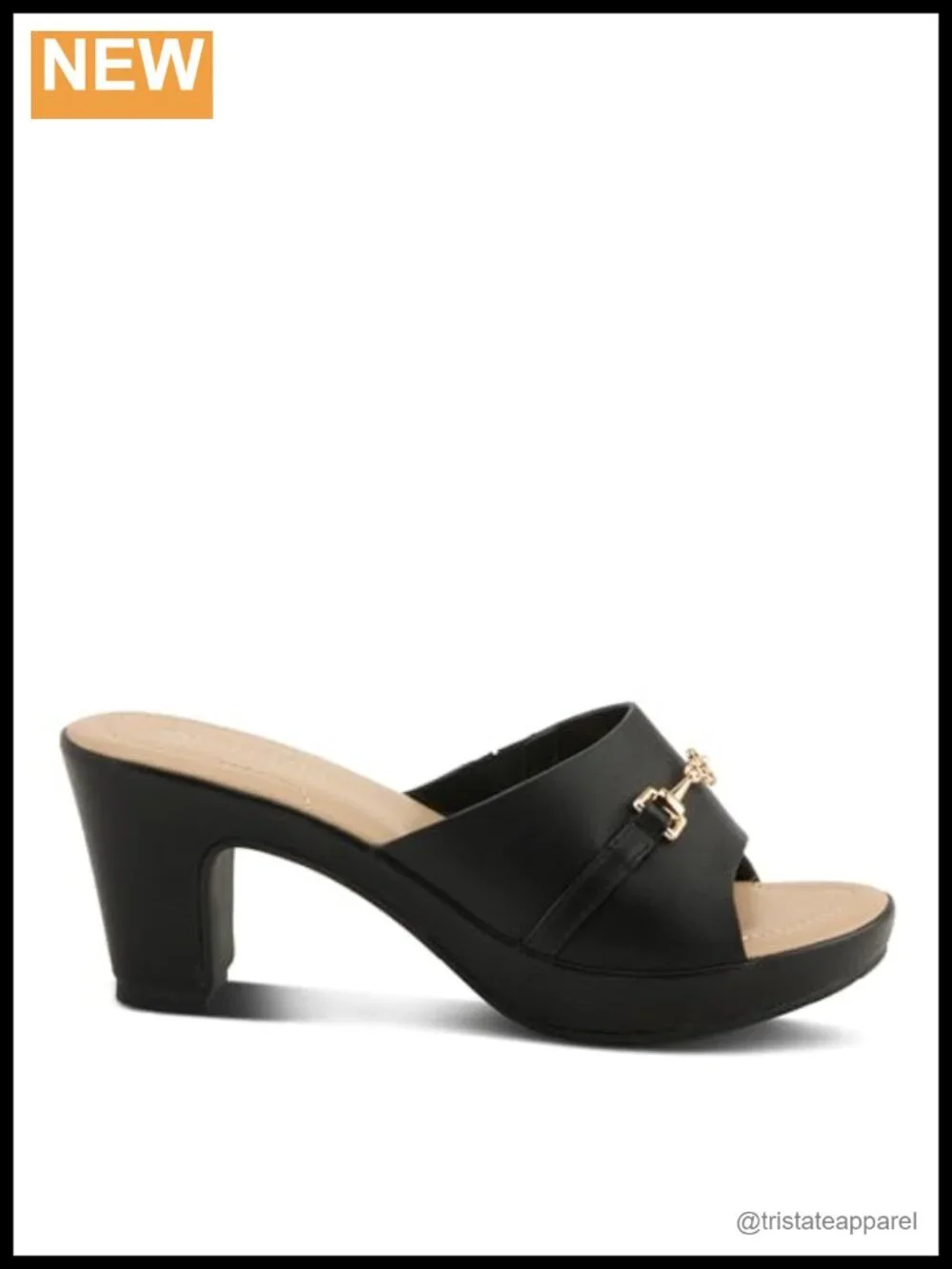 PATRIZIA CORVADIA Women's Slide Heel Sandals Faux Leather Gold Bit 3-Inch Heel