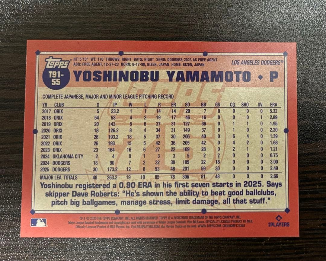 2026 Topps Yoshinobu Yamamoto Carp Parallel